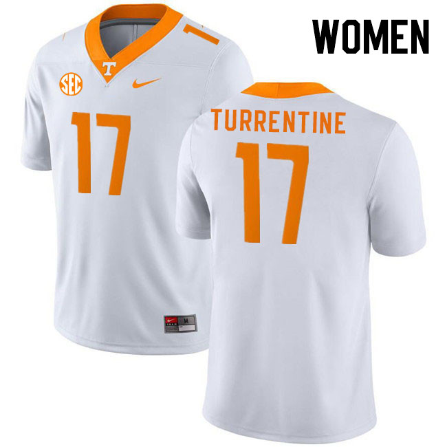 Women #17 Andre Turrentine Tennessee Volunteers College Football Jerseys Stitched Sale-White - Click Image to Close